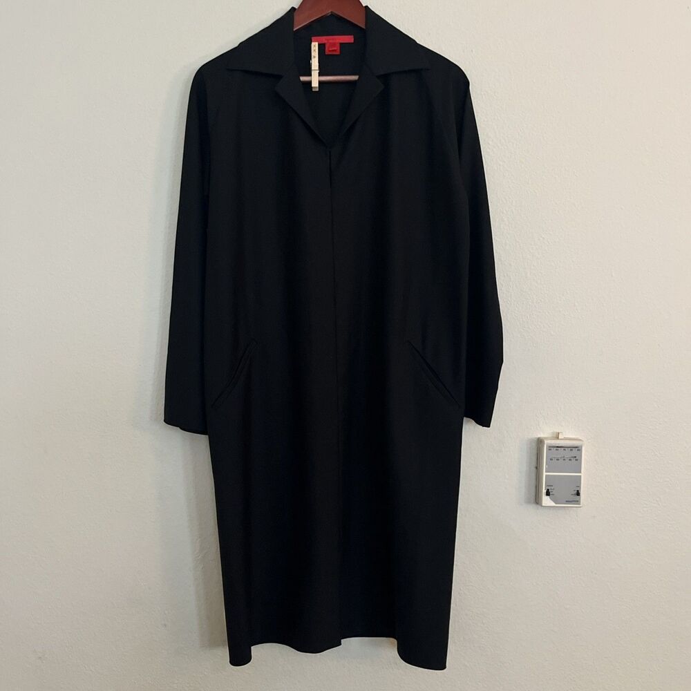 Shamask Black 100% Wool Collared Long Sleeve Oversized Pockets Dress SZ 0 2-4 US